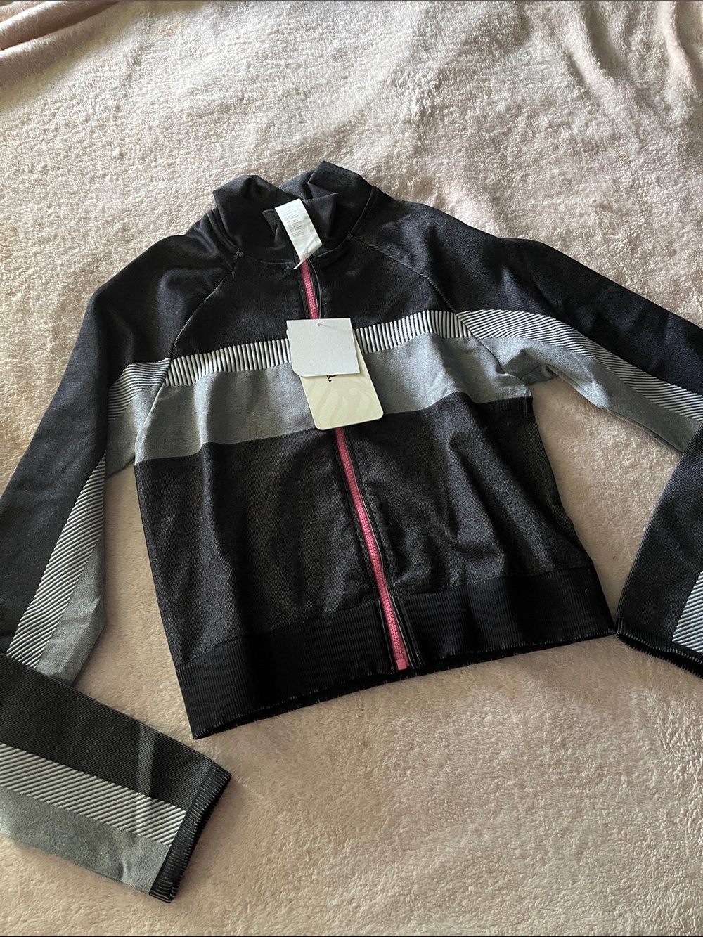 Fabletics Black and Gray Jacket with Pink Zip